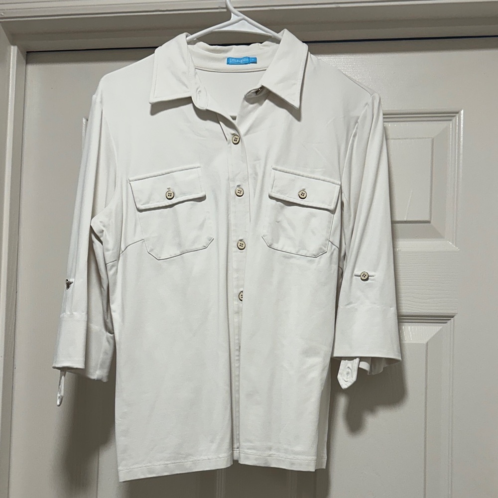 J. McLaughlin Cream Casual Button Down Shirt